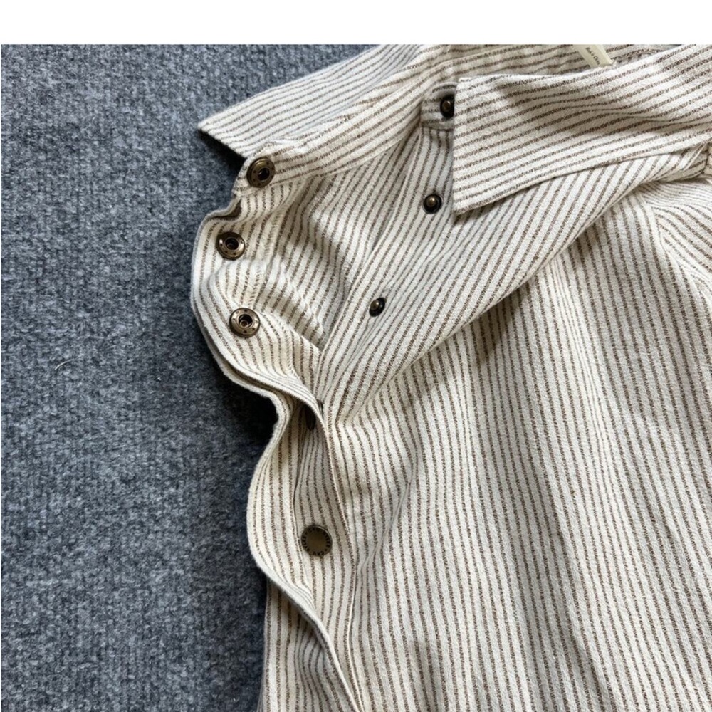 Rylee + Cru Jumpsuit Womens L Multi Linen Blend Stripe Snap Closures Long Sleeve - Picture 2 of 6